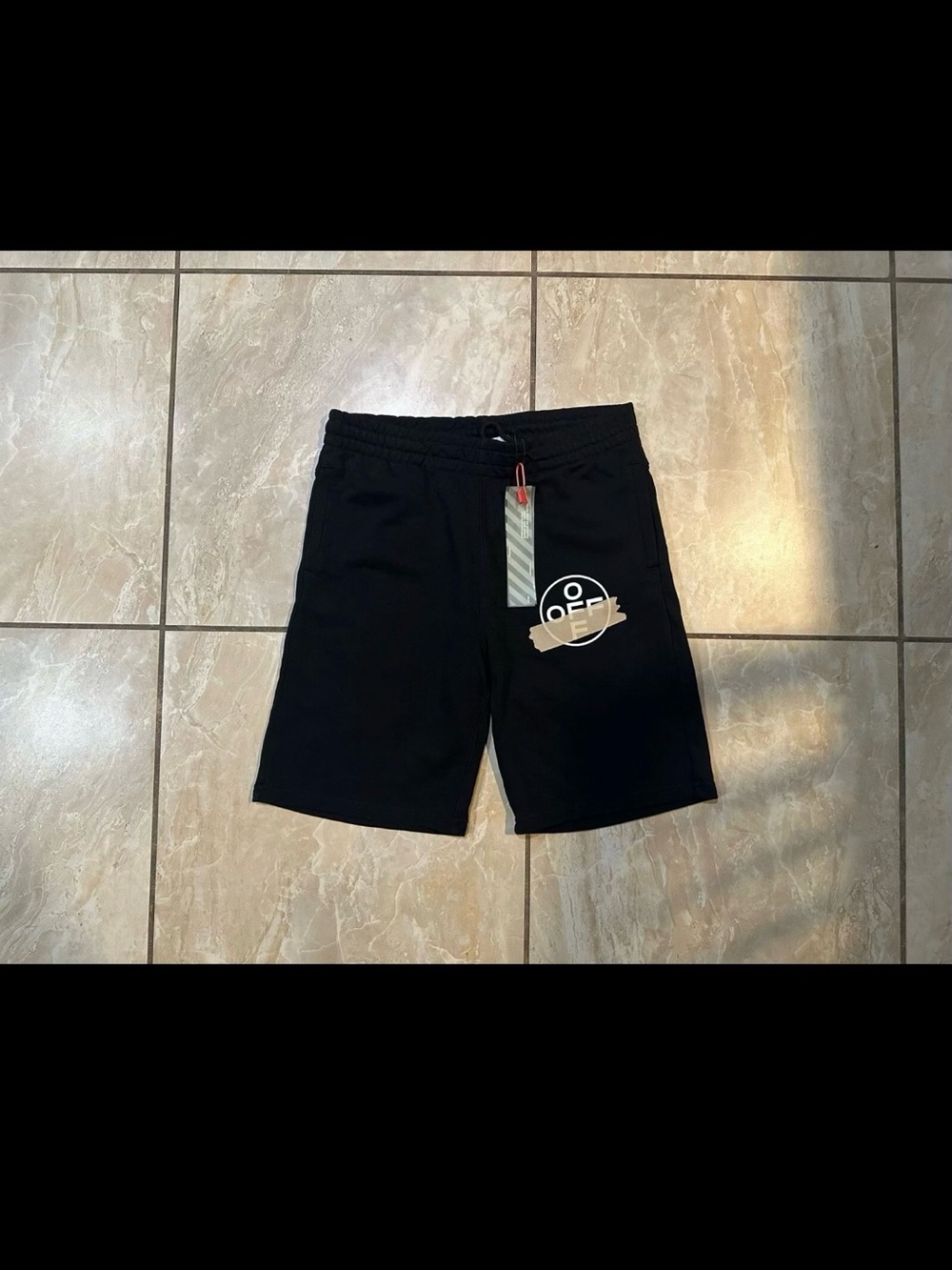 Off-White Men’s Black Sweat Fleece Athletic Shorts Sz Small 32" Waist Drawstring